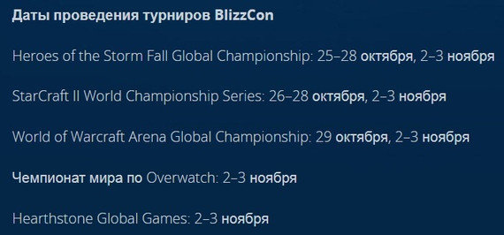 Даты проведения туриниров на BlizzCon 2018